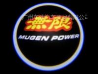 Лазерная подсветка Welcome со светящимся логотипом Mugen в черном металлическом корпусе, комплект 2 шт.