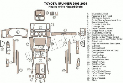 Декоративные накладки салона Toyota 4 Runner 2003-2005 полный набор, Covers Aluminum