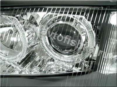 Audi A6 (97-99) фары передние черные линзовые, со светящимися ободками, под корректор, комплект 2 шт.