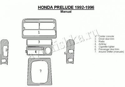 Декоративные накладки салона Honda Prelude 1992-1996 ручной, 7 элементов.
