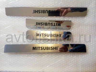 Mitsubishi ASX, Outlander XL, Lancer 10 накладки на пороги дверей, из нержавеющей стали с надписью Mitsubishi, комплект 4 шт.