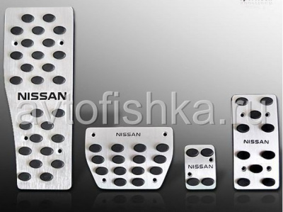 Nissan Qashqai, Maxima, Teana, Altima алюминиевые накладки на педали с надписью "Nissan" для АКПП, комплект 3 шт.