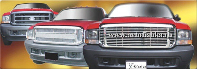 Ford Excursion (00-05) решетка радиатора хромированная, с центральным молдингом, горизонтальный дизайн.