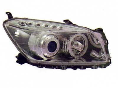 Toyota RAV4 (06-08) передние фары линзовые хромированные, со светящимися ободками и светодиодной подсветкой, комплект 2 шт.
