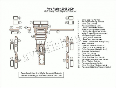 Декоративные накладки салона Ford Fusion 2006-2009 с аналоговыми часами, авто A/C Controls