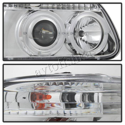 Ford Explorer (95-01) фары линзовые хромированные, со светящимися ободками и светодиодной подсветкой, комплект 2 шт.