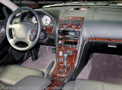 Декоративные накладки салона Nissan Maxima 2002-2003 базовый набор, АКПП, без навигации система, 23 элементов.