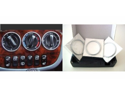 Ford Mondeo (00-07) декоративные накладки-кольца переключателей управления отопителем в салоне, хромированные металлические, 3 шт.
