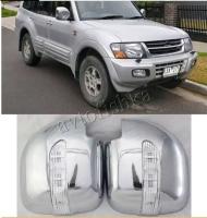 Mitsubishi Pajero 3 (00-07) хромированные накладки на зеркала с поворотником, пластик, комплект 2 шт.