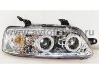 Chevrolet Aveo T200 (03-06) фары передние линзовые хромированные, со светящимися ободками, без корректора, комплект 2 шт.