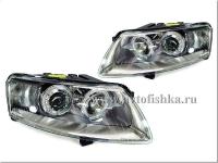 Audi A6 (05-08) 4F, C6 фары передние линзовые ксеноновые хромированные, со светящимися ободками, под корректор, комплект 2 шт.