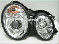Mercedes CLK W208 (98-02) фары передние линзованные хромированные, со светящимися ободками, с электрокорректором, комплект 2 шт.
