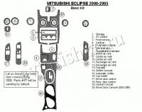 Декоративные накладки салона Mitsubishi Eclipse 2000-2005 базовый набор, 19 элементов.