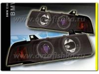 BMW 3 E36 4 дв. седан фары передние линзовые черные, со светящимися ободками, комплект 2 шт.