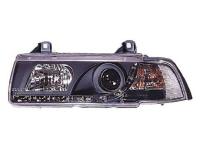 BMW 3 series E36 (91-97) передние черные линзовые фары с поворотниками черные со светодиодной подсветкой DRL