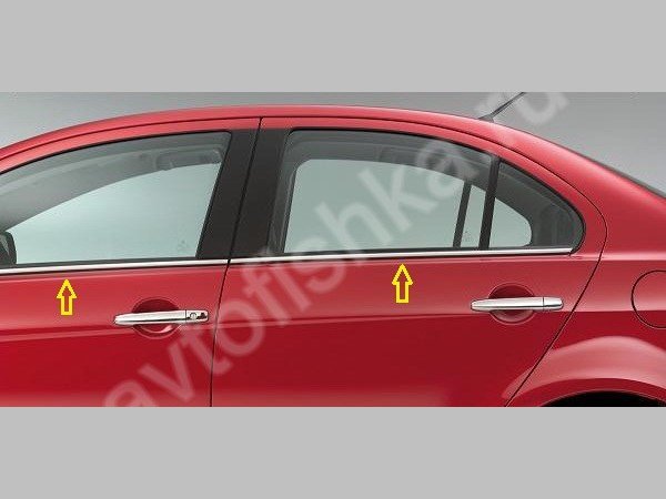 Mitsubishi Lancer 10 (07-) молдинги нижней кромки окон из полированной нержавеющей стали, комплект 4 шт.