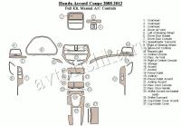 Декоративные накладки салона Honda Accord 2008-2012 полный набор, 2 двери (Coн.в.e), ручной AC Control