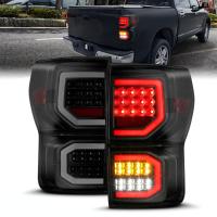 Toyota Tundra (2007-2013) задние фонари чёрные дымчатые с двойной C-образной трубкой (полностью светодиодные)