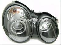 Mercedes CLK W208 (98-02) фары передние линзовые черные со светящимися ободками, с электрокорректором, комплект 2 шт.