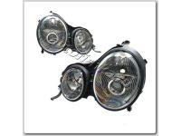 Mercedes E W210 (95-99) фары передние линзовые хромированные под титан с перфорацией, дизайн AMG, комплект 2 шт.