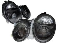 Mercedes CLK W208 (98-02) фары передние линзовые черные перфорированные, под ксенон, комплект 2 шт.