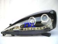 Honda Fit, Jazz (07-) GE, фары передние линзовые черные, со светящимися ободками и светодиодной подсветкой, комплект 2 шт.