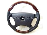 Mercedes W124, W126, W201, W140, W210 (96-99) руль спортивный анатомический, отделка - черная кожа с деревянными вставками.