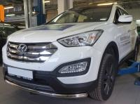 Hyundai Grand Santa Fe (13–) Защита переднего бампера одинарная d 60 мм, нерж. (несовместима с защитой картера)