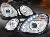 Lexus GS300, GS400, GS430, Toyota Aristo (97-05) фары передние линзовые хромированные со светящимися ободками и DRL подсветкой, комплект 2 шт.