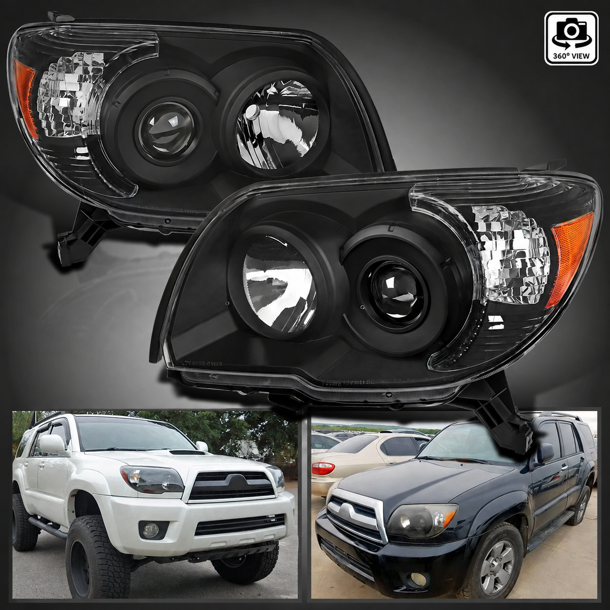 Передние фары Toyota 4Runner N210 2006–2009, чёрный корпус, комплект