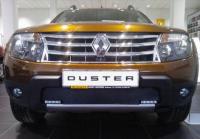 Renault Duster (11–14) Защита радиатора Premium, чёрная (с вырезом под ДХО)