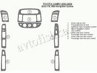 Декоративные накладки салона Toyota Camry 2002-2004 базовый набор, с навигацией система, без OEM