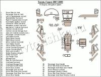 Декоративные накладки салона Toyota Camry 2007-2010 полный набор, 6 Cyl. с навигацией