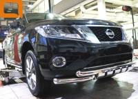 Nissan Pathfinder (14–) Защита переднего бампера двойная Shark d 76/76 мм, нерж.