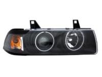 BMW E36 (91-99) фары передние линзовые черные, со светящимися ободками