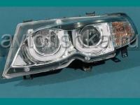 BMW 3 E46 (01-04) 4 дв. фары передние линзовые черные со светящимися ободками DRL, комплект 2 шт.