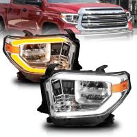 Toyota Tundra (2014-2017) передние фары хромированные с LED-полосой (Switchback)