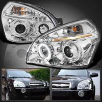 Hyundai Tucson (2005-2009) фары передние хромированные, со светящимися ободками и светодиодами
