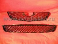 Toyota Corolla (06-) накладка на решетку радиатора и решетка переднего бампера черные, комплект 2 шт.