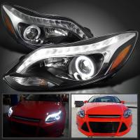 Ford Focus 3 (11-13) тюнинговые фары линзовые с DRL диодной подсветкой черные, 2 шт.