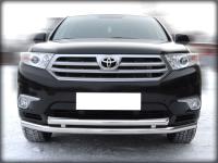 Toyota Highlander (10–13) Защита (дуга) переднего бампера двойная d 60/53 мм, нерж.