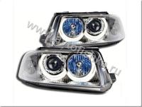 Volkswagen Passat B5 (00-04) фары передние линзовые хромированные, со светящимися ободками, комплект 2 шт.