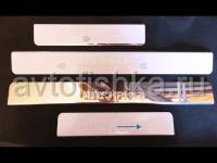 Mitsubishi ASX, Outlander XL, Lancer 10 накладки на пороги дверных проемов, из нержавеющей стали с надписью Mitsubishi, комплект 4 шт.