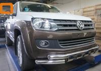 Volkswagen Amarok (10–) Защита переднего бампера двойная Shark d 76/76 мм, нерж.