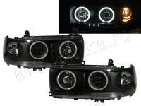Toyota Land Cruiser 80 (90-97) фары передние линзовые черные, со светящимися ободками и светодиодной подсветкой, комплект 2 шт.