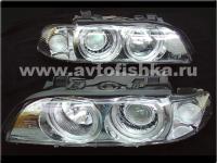 BMW 5 E39 (95-00) фары передние хромированные, со светящимися ободками, с белым поворотником, с моторами электрокорректора, комплект 2 шт.