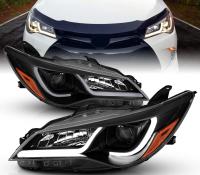 Toyota Camry XV55 рестайл (2015-2017) передние тюнинговые фары с линзами и ДХО, черные
