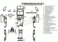 Декоративные накладки салона Hyundai Santa Fe 2001-2002 полный набор, с авто Climate Control, 30 элементов.