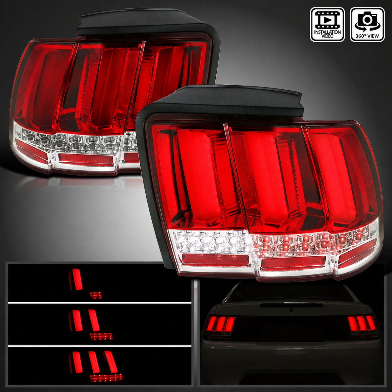 Задние LED-фонари Ford Mustang SN95 1999–2004, красные, комплект