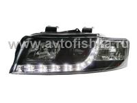 Audi A4 (01-04) фары передние линзовые черные, со светодиодной подсветкой, комплект 2 шт.